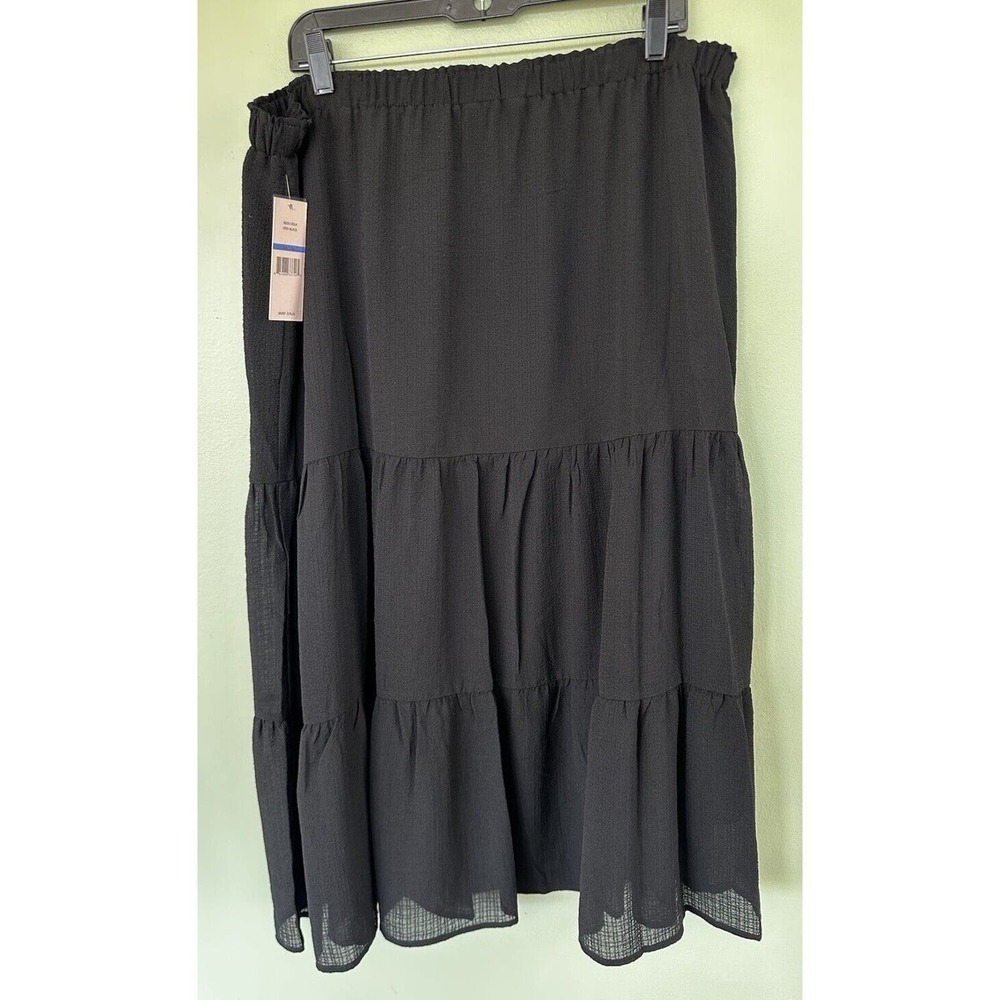 Nanette Lepore Skirt Size XL Black Tiered Midi Flowy Boho Church Office Modest - Picture 5 of 7
